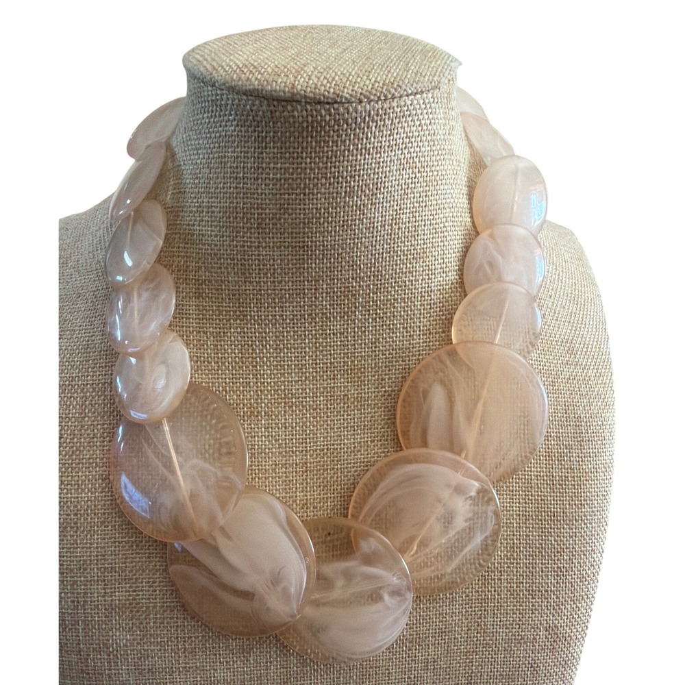 Chunky Peach Marbled Resin Disc Statement Necklace Gunmetal Chain Bib Gift
